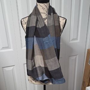 Plaid Infinity Scarf in Blue, Brown and Gray